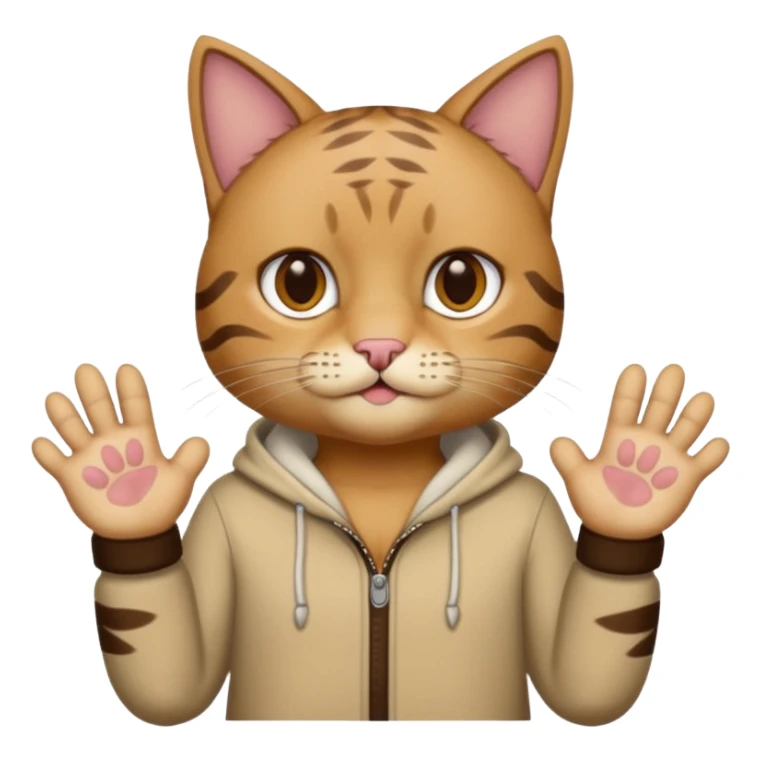 A man wearing cat clothes  and showing his paws sticker