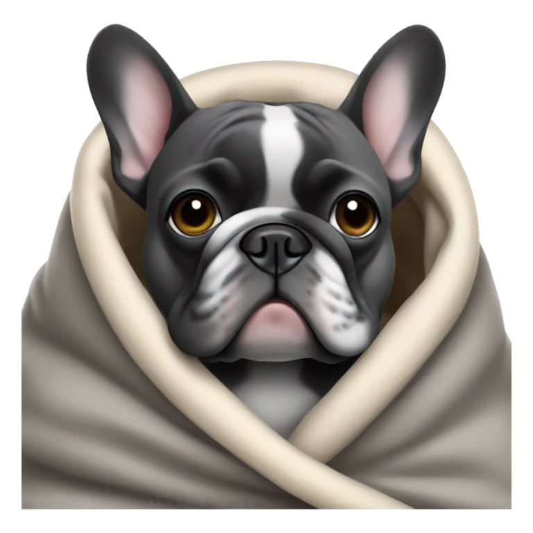 A dark grey French bulldog in a soft blanket sticker