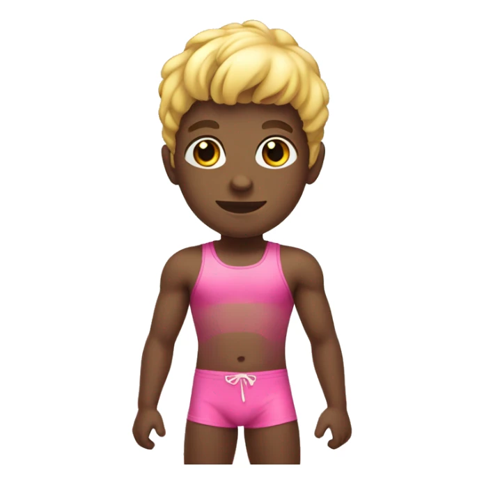 A blond rainbow colored african boy wearing a pink swimsuit sticker