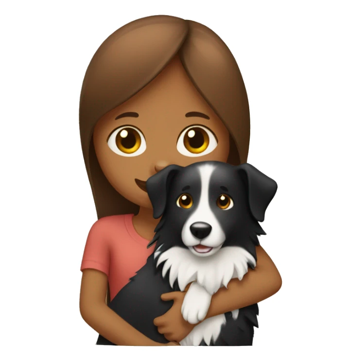 brown haird girl hugging black border collie sticker