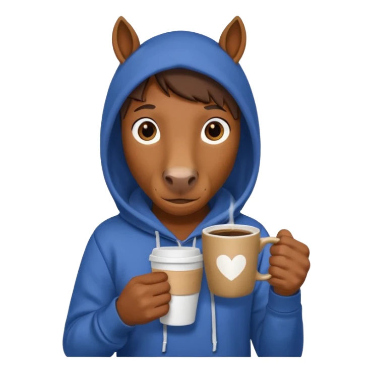  horse with hoodie character holding coffee sticker