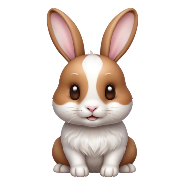 Cinematic Cute White and Brown Rabbit Portrait Emoji, Head tilted playfully and inquisitively, featuring a silky fur with a delicate mix of white and brown patches, round, sparkling eyes filled with curiosity, Simplified yet irresistibly adorable features, highly detailed, glowing with a warm, friendly glow, high shine, affectionate and lively, stylized with a touch of whimsy, bright and endearing, soft glowing outline, capturing the essence of a mischievous yet loving bunny, so playful it feels like it could hop out of the screen and into your arms! sticker