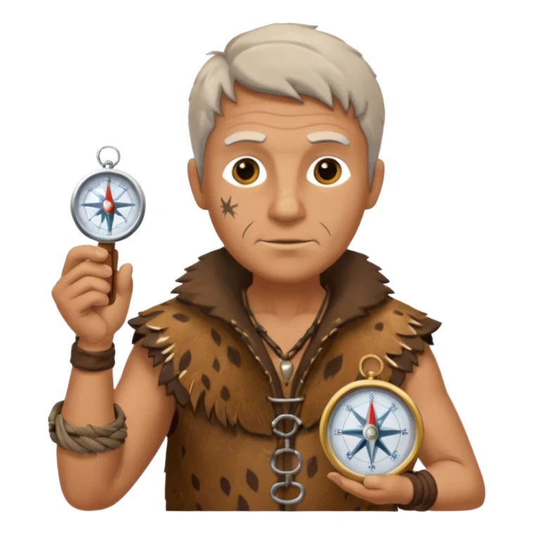 Ancient  man with animal skin clothes with compass sticker