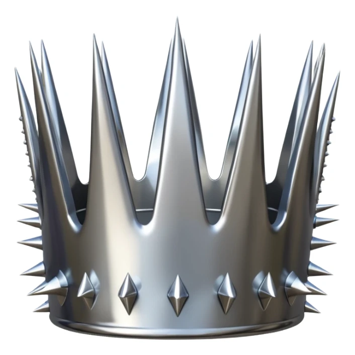 A spiked crown emoji made of silver chrome, sharp yet rounded metallic spikes, glossy reflections, aggressive luxury swag aesthetic, iOS emoji style, centered, clean white background sticker