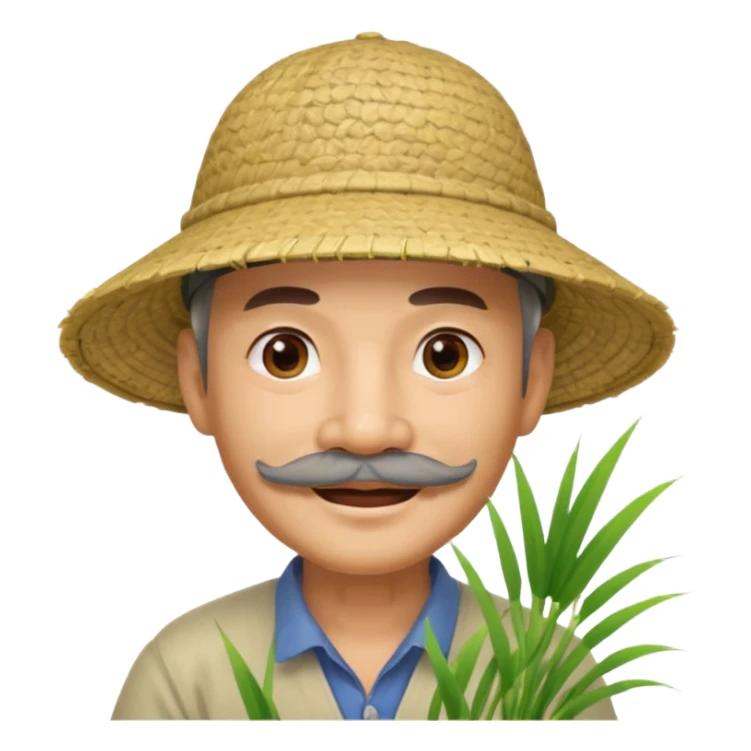 chinese man wearing rice paddy hat with mustache that looks old sticker
