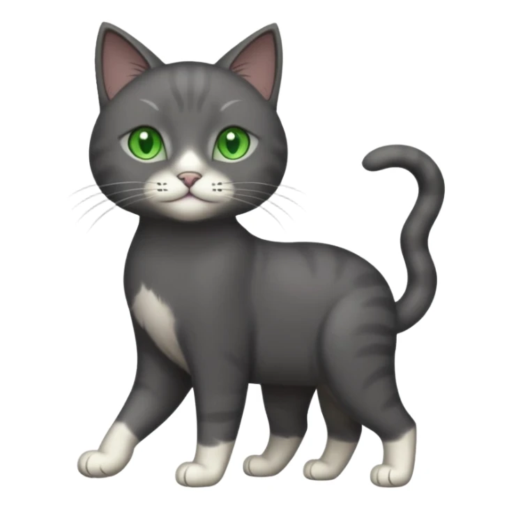 full body solid dark grey cat with green eyes, white paws and white whiskers walking sticker