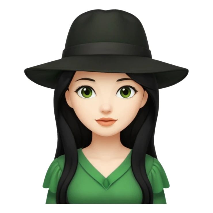 green dress black long hair black hat sticker