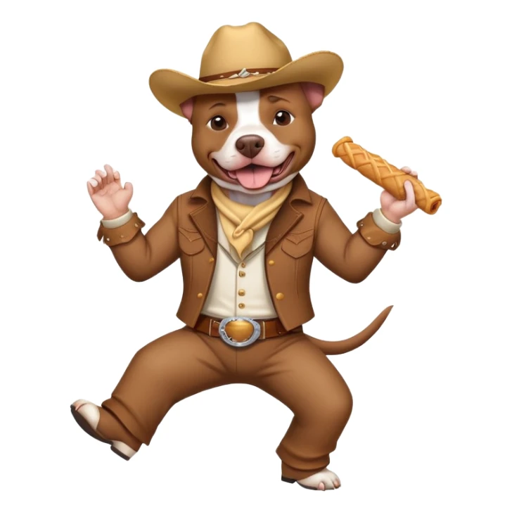 Pitbull dancing in cowboy clothes eating a churro ￼ sticker