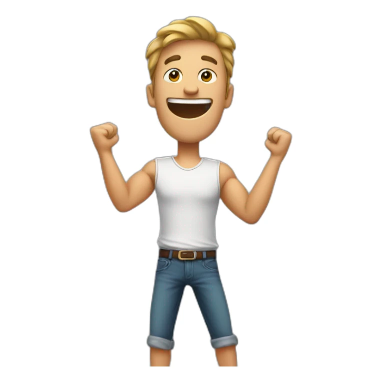 excited man with arms raised above head sticker