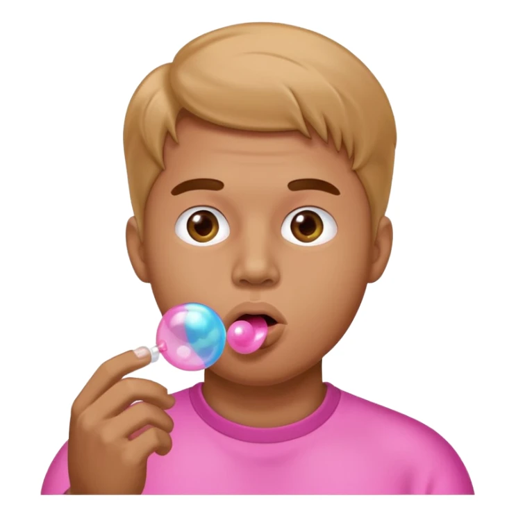 the guy is making a buuble of a chewing gum
 sticker