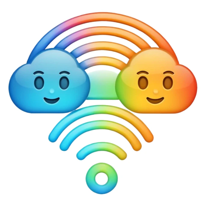 create a wifi symbol emoji exactly-like-the-reference-image-in-ios-emoji-style.-match-the-same-shape,-color,-and-glow-effect,-ensuring-it-is-smooth-and-shiny. set background #1841D6 sticker