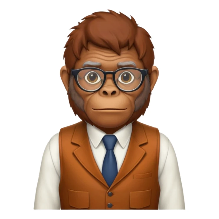 Orangutan secretary, old, glasses, vest sticker