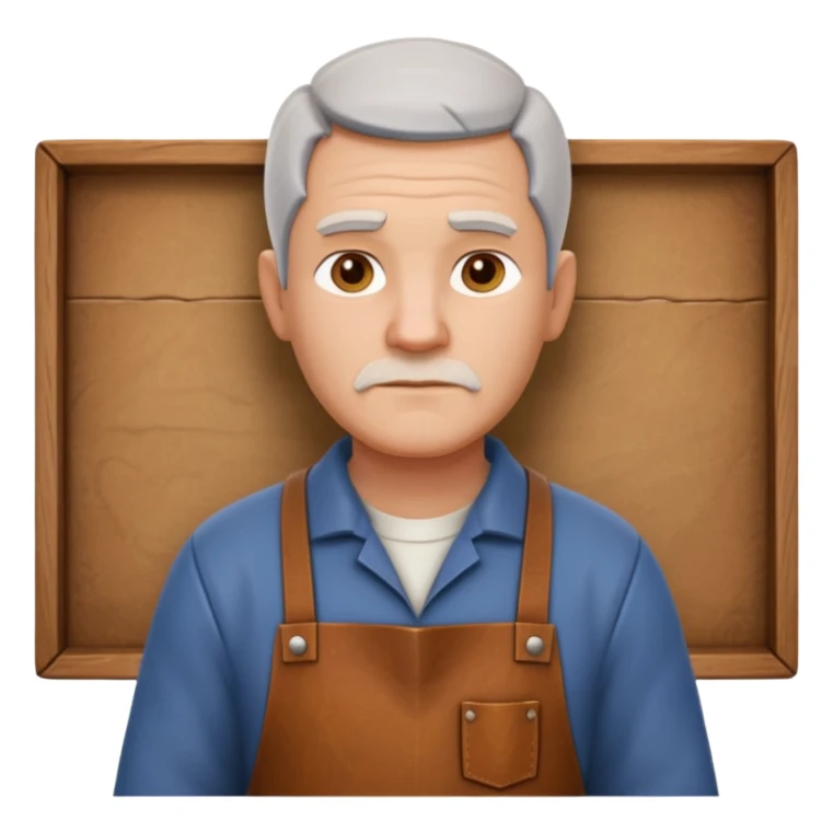 master woodcraft carpenter portrait, head and shoulders only, leather apron collar, carved wood patterns visible, thoughtful focused look, artisan vibe, 3D cartoon, mobile game icon style, clean background, no text, no watermark
 sticker