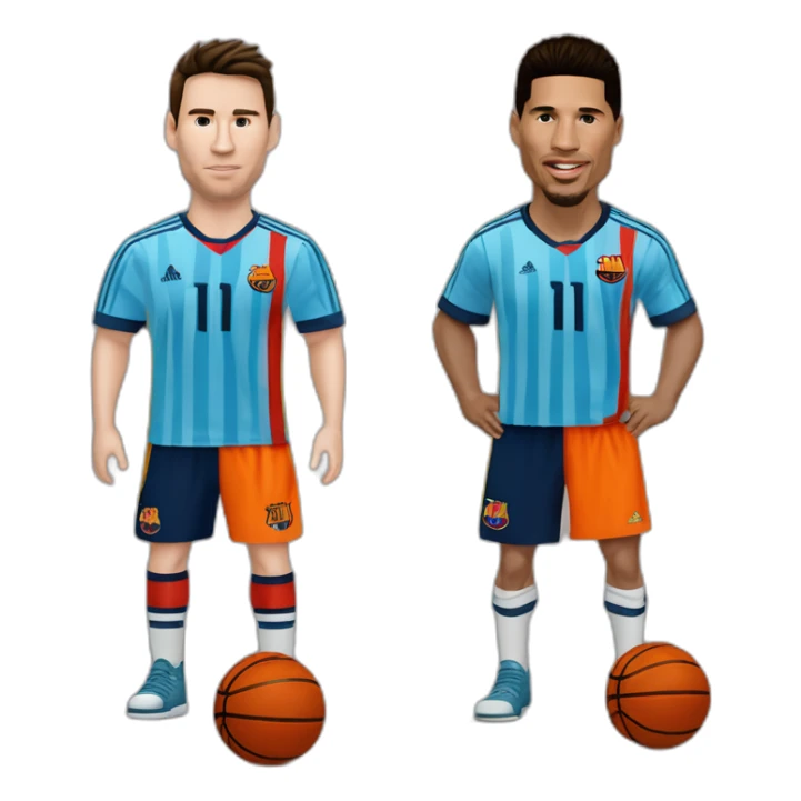 lionel messi y creistiano ronaldo con camisetas de basquet sticker