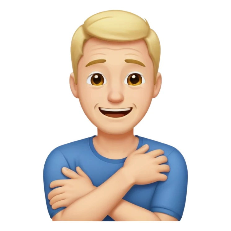 man crying laughing with arms crossed around his neck sticker