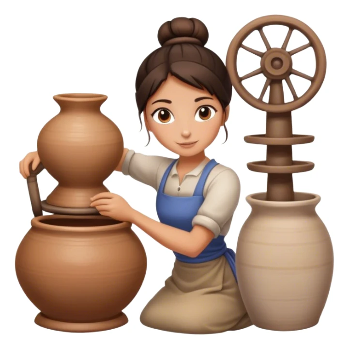 Brunette girl with bun, behind pottery wheel sticker