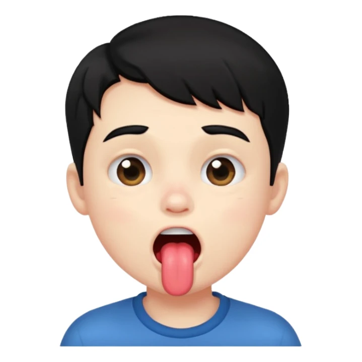 Boy with pale skin, black hair, making a blushing face, mouth open, drooling sticker