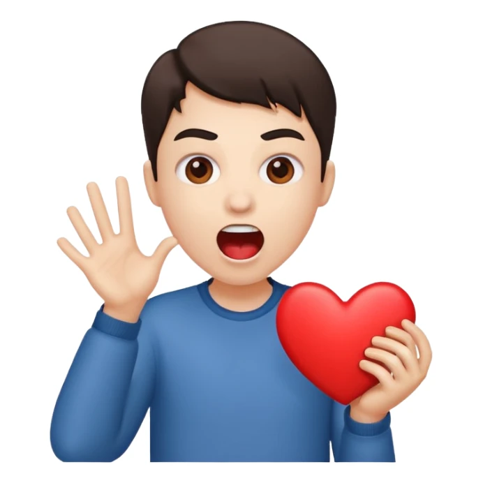 Person yelling holding a love heart  sticker