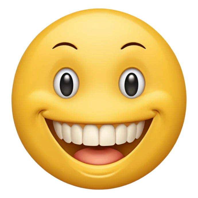 a yellow  smiley face with very long teeth like the trivago guy sticker