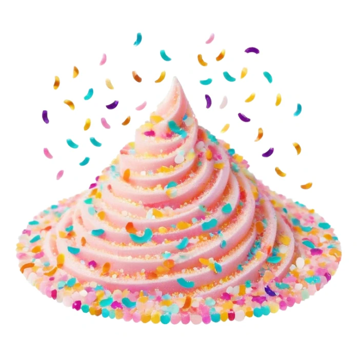 Cinematic Realistic Sparkles & Sprinkles, a delicate swirl of tiny, multicolored sugar confetti and edible glitter, scattered across a smooth reflective surface, each speck glinting under soft ambient light, glowing vibrantly with a dreamy and magical charm. sticker