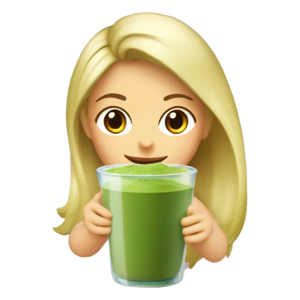 Chica rubia bebiendo matcha en vaso transparente sticker