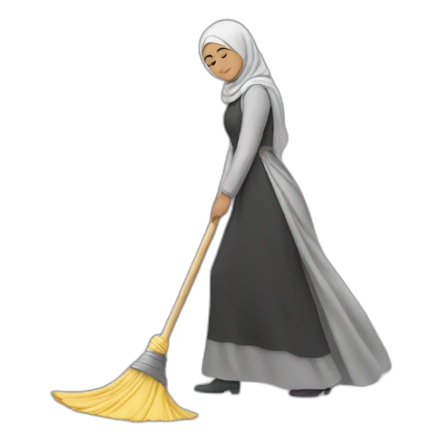 a woman in a hijab is sweeping the floor sticker