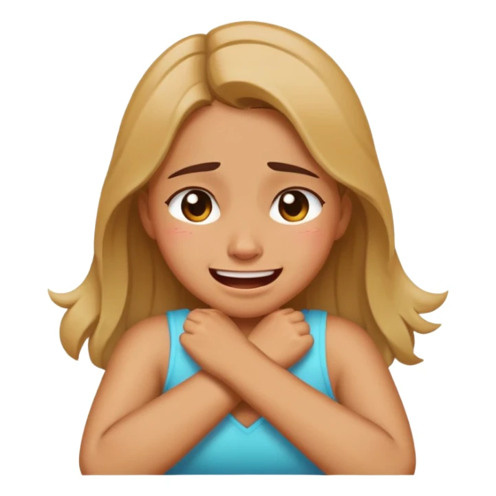  A girl holding her neck arms crossed crying laughing  sticker