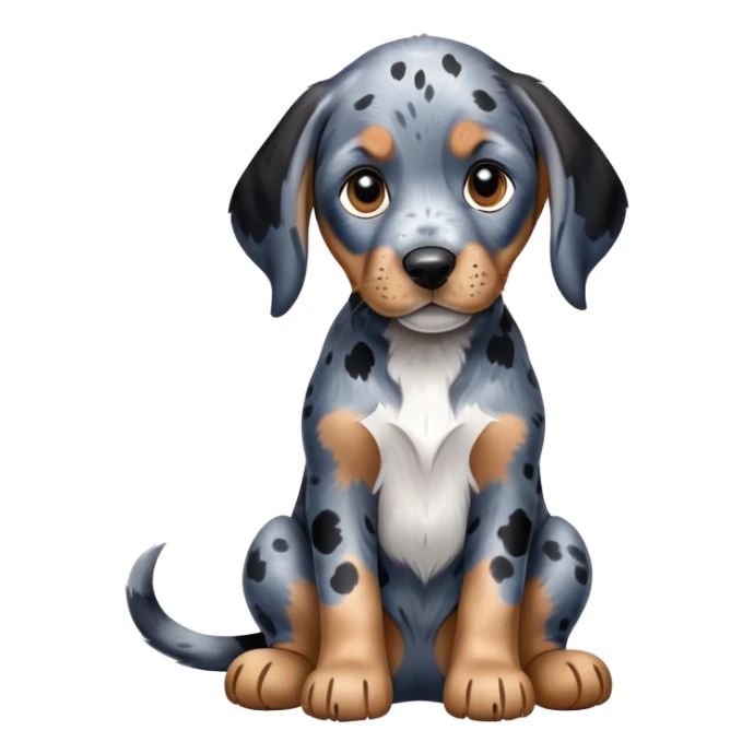 sitting puppy bluetick coonhound with black and blue spotted coat on white background sticker