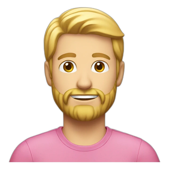 a guy in a pink shirt, blond, with a short beard in a blue cap, sticker
