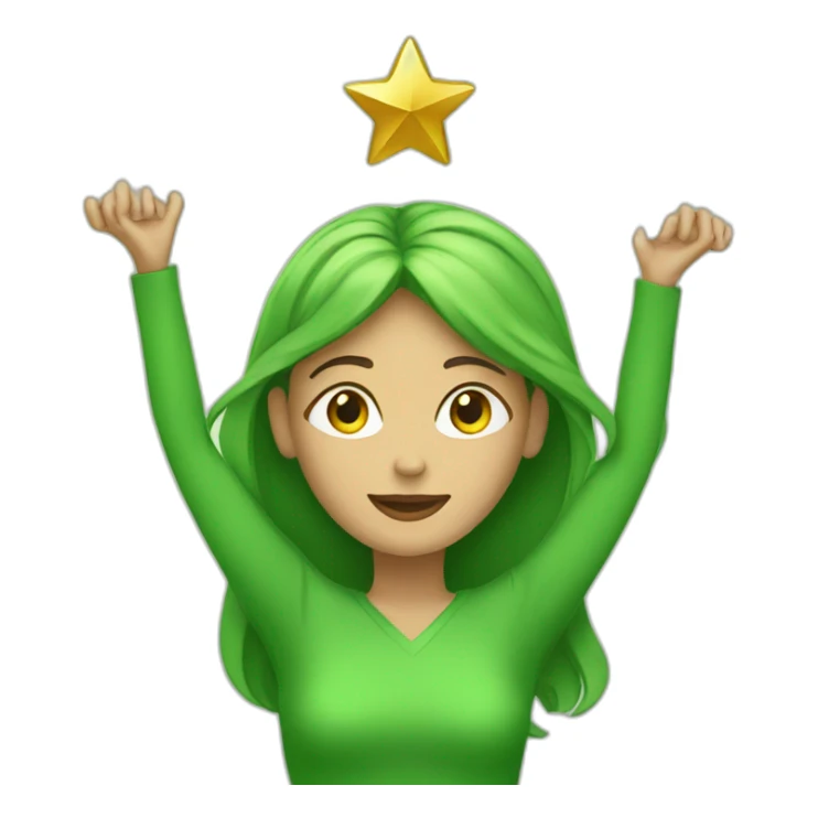 Green women holding three gold stars above head sticker