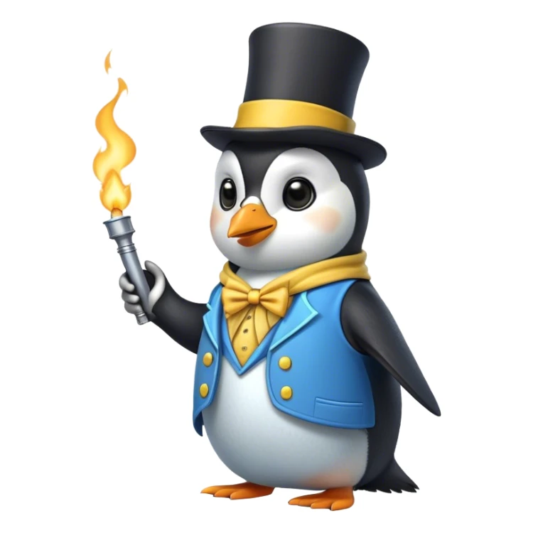 Pinguino vestito di blu un pochino piu chiaro e giallo con un cappello da mago sticker