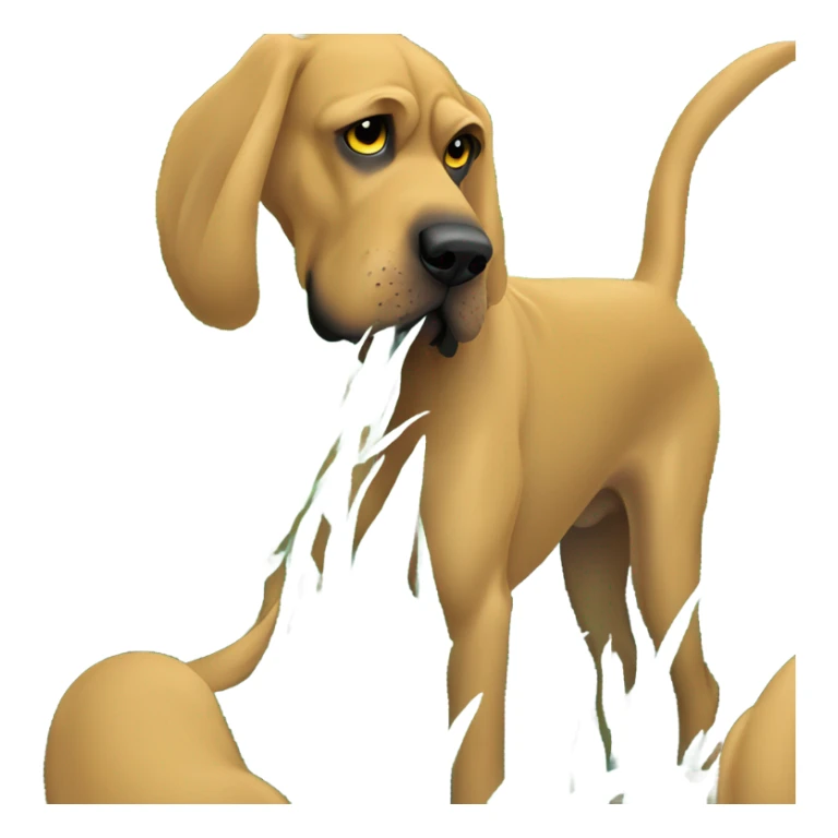blue and yellow bloodhound sniffing the grass in the woods.  sticker
