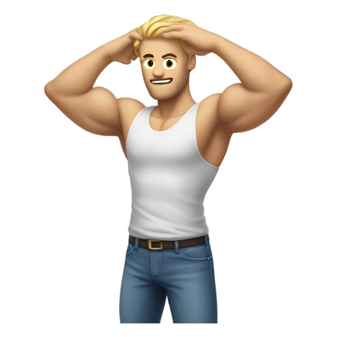 muscle white man figure hands behind your head sticker