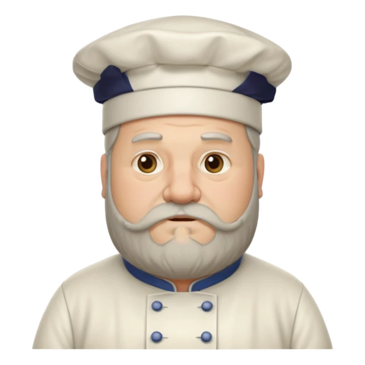 medieval fat chef, middle-aged, bearded, sly, grim-faced emoji sticker