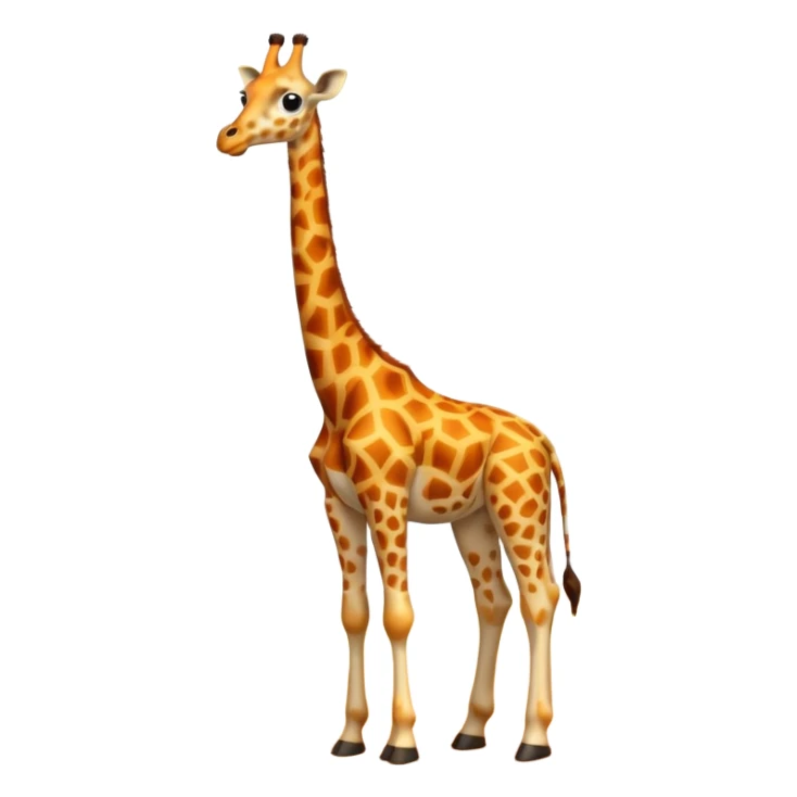 A tall 3D cartoon giraffe with orange and brown spots, long neck, small horns, and friendly eyes, standing in a sunny savanna, soft warm lighting, Memoji-style rendering. sticker
