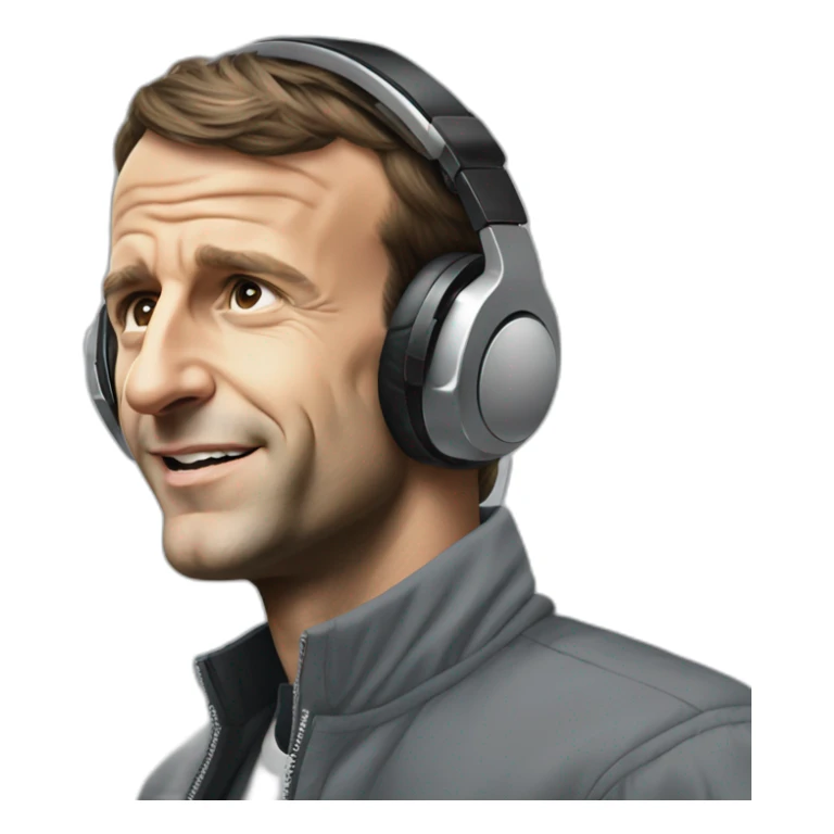 Emmanuel Macron wearing earphones vibing at the music sticker
