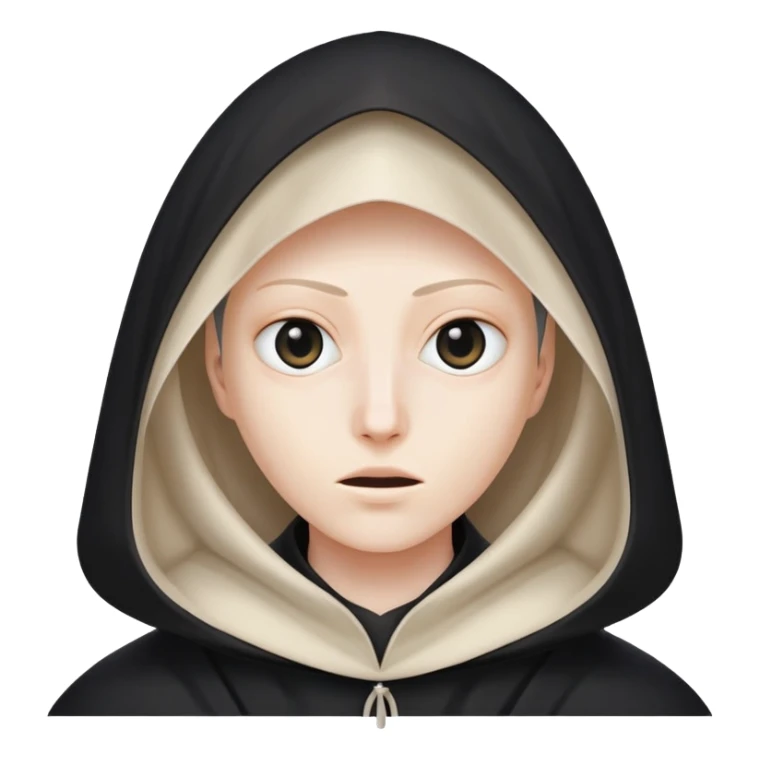 Tall black erobe with cone-shaped hood covering face, two eyes slightly visible through slit.” sticker