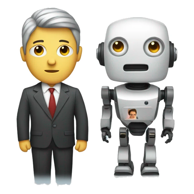journalist with head of robot sticker