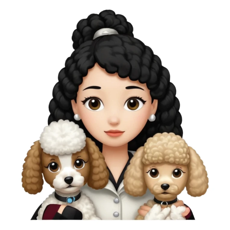 Poodle and Black ponytail girl say goodbye sticker