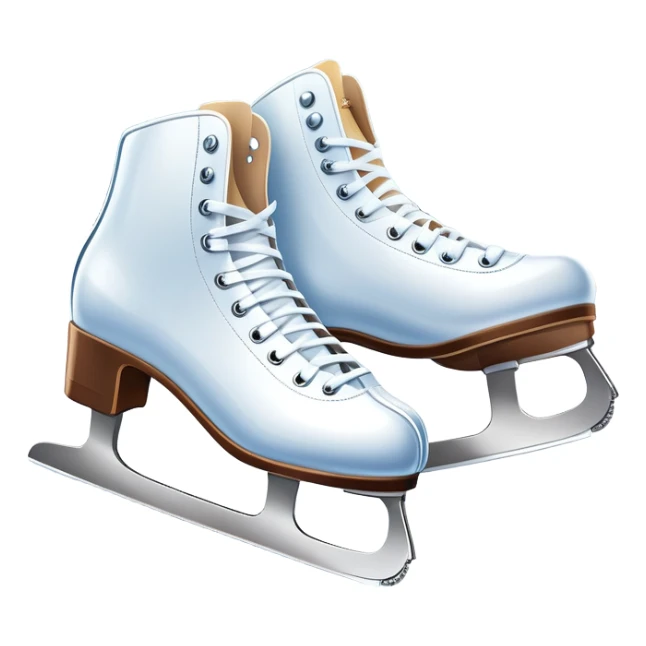 An icon showing The rink is surrounded by cheering spectators and soft arena lights, creating a beautiful, dynamic atmosphere. a pair of elegant figure skates placed on the smooth, sparkling ice of a grand ice arena. Transparent background highlights the grace and beauty of figure skating. sticker