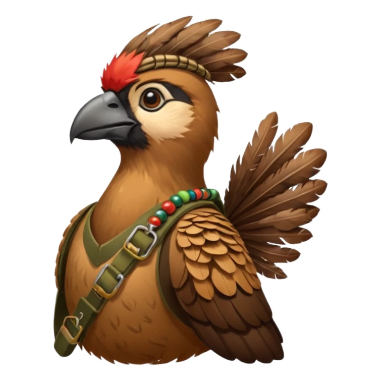 A bird bombadier, bandolier of grenades, side profile, forest critter sticker