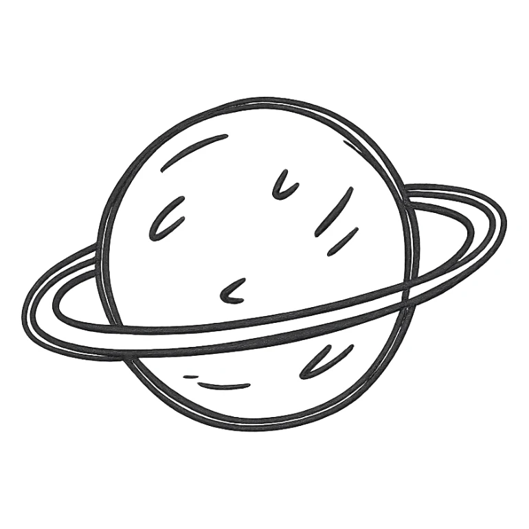 hand drawn outline of a planet, simple, black sticker