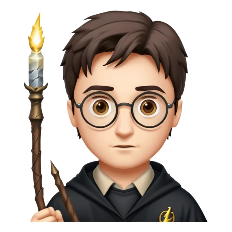 Harry Potter with glasses, lightning scar, and wand sticker