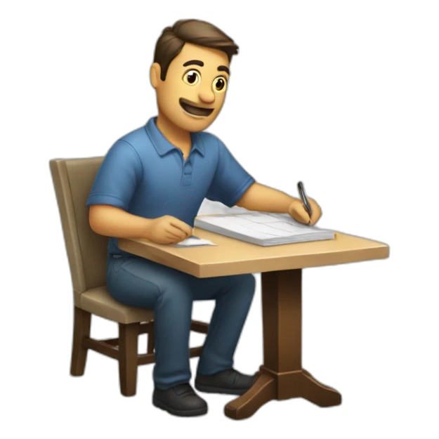 A man with a table doing a inventory of apartment sticker