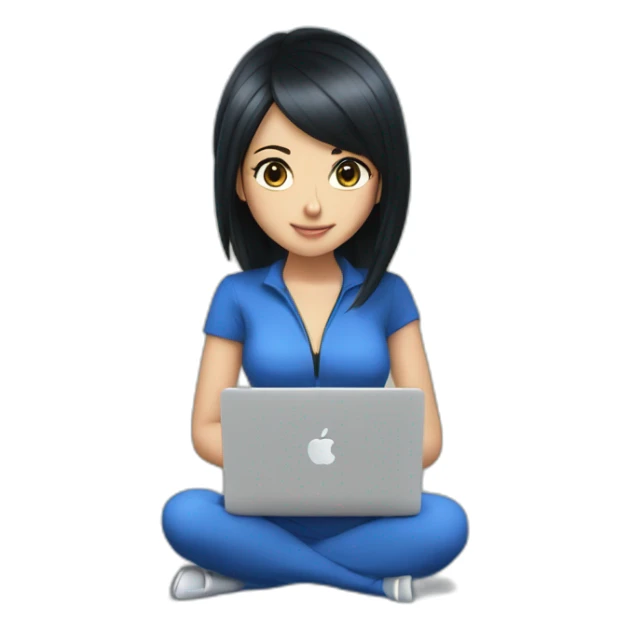 nico robin wearing blue with a macbook sticker