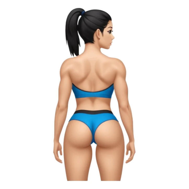 fitness model pose direct back view hyperealistic with very developed and spread out glute muscles black hair, gym fits and gym shorts sticker