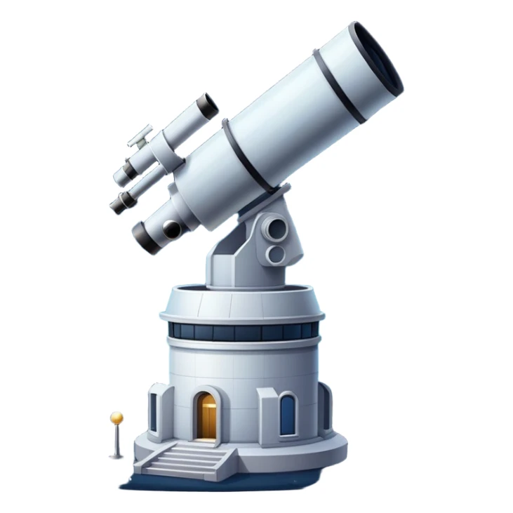 An icon featuring an observatory with a giant telescope, set against a starry sky. The design includes visible planets, distant stars, and galaxies, symbolizing the study of astronomy and celestial exploration. Transparent background highlights the wonder of the universe. sticker