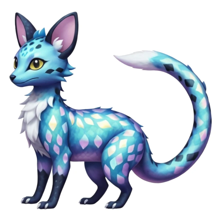 Shiny Pastel White Iridescent Celestial Salandit-Umbreon-Genet-Noivern-Noibat-Serval-Hybrid (Full body) sticker