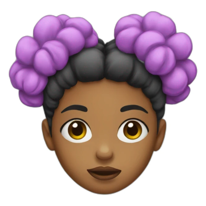 girl with 2 afro puffs with a frown sticker