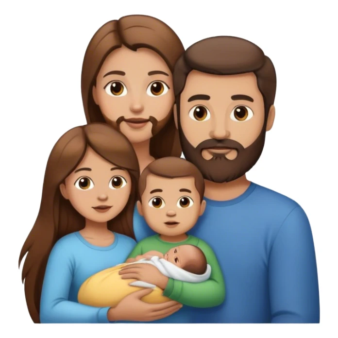 1 fils 1 bébé   1 mère cheveux long brun  1 pere brun barbu  sticker